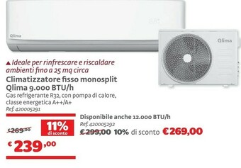 Qlima Climatizzatore Fisso Monosplit 9000 BTU/h