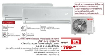Bricocenter Ariston Climatizzatore Fisso Dualsplit Zenus 9000 + 12000 BTU/h offerta