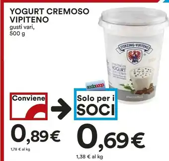 Coop Vipiteno Sterzing - Sterzinger Yogurt Dolce Cremoso 500 G(ml) offerta