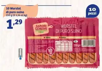 In'S Mercato Sapori Genuini 10 Wurstel di Puro Suino 250 g offerta