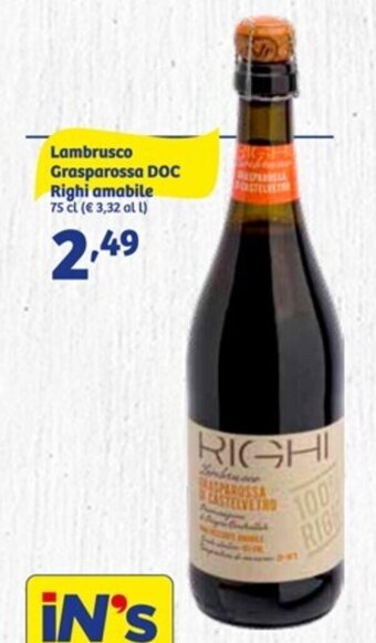 In'S Mercato Lambrusco Grasparossa DOC Righi Amabile 75 cl offerta