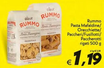 Iper Super Conveniente Rummo Pasta Mafaldine / Orecchiette / Paccheri / Fusillotti / Paccherotti Rigati 500 g offerta