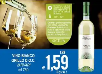 MD Discount Varvari Vino Bianco Grillo D.O.C. ml 750 offerta