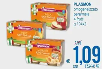 MD Discount Plasmon omogeneizzato pera/mela 4 frutti g 104x2 offerta