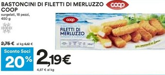 Coop Coop - Bastoncini Di Filetti Di Merluzzo Impanati E Surgelati 450 G(ml) offerta