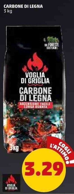 PENNY Voglia di Griglia Carbone di Legna 3 kg offerta