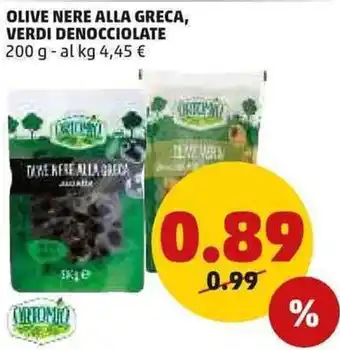 PENNY Olive Nere Alla Greca Verdi Denocciolate 200 g offerta