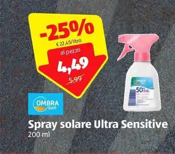 ALDI Ombia spray solare ultra sensitive 200 ml offerta