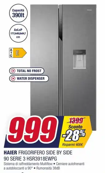 Trony Haier Frigorifero Side by Side 90 Serie 3 HSR3918EWPG offerta