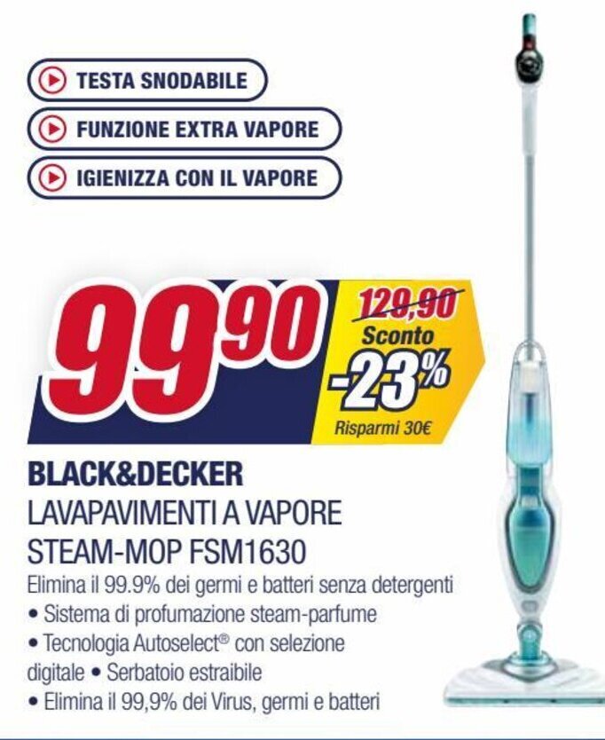 Black&Decker Lavapavimenti A Vapore SteamMOP FSM 1630 offerta di Trony