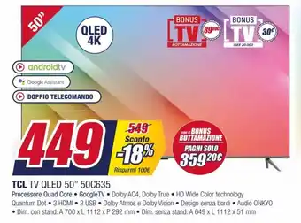 Trony TCL TV QLED 50" 50C635 offerta