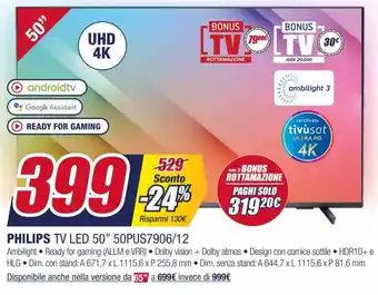 Trony Philips TV LED 50" 50PUS7906/12 offerta