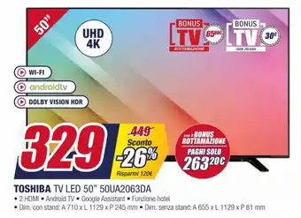 Trony Toshiba TV LED 50" 50UA2063DA offerta