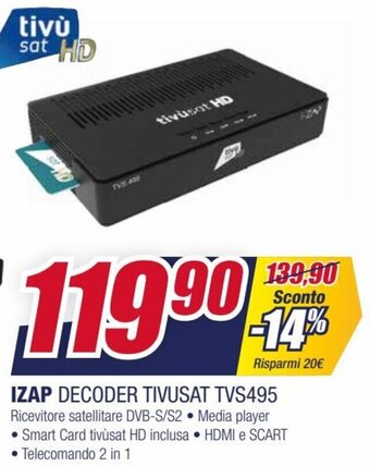 Trony Izap Decoder Tivusat TVS495 offerta