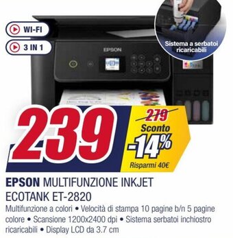 Trony Epson Multifunzione Inkjet Ecotank ET-2820 offerta