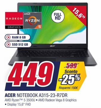 Trony Acer Notebook A315-23-R7DR offerta