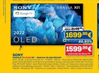 Euronics Sony google tv oled 55 " - bavaria xr55a75kaep offerta