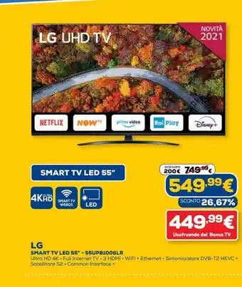 Euronics Smart tv led 55'' lg 55up81006lr offerta