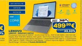 Euronics Lenovo ideapad 3 15itl6 offerta