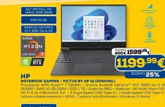 Euronics Hp notebook gaming - victus by hp 16 ( e0054nl) offerta