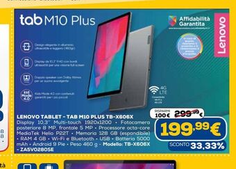 Euronics Lenovo tablet tab m10 plus tb - x606x offerta
