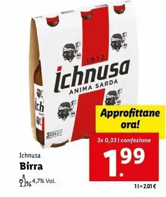Lidl Birra ichnusa 3x0,33l offerta