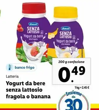 Lidl Yogurt da bere senza lattosio fragola o banana 200g latteria offerta
