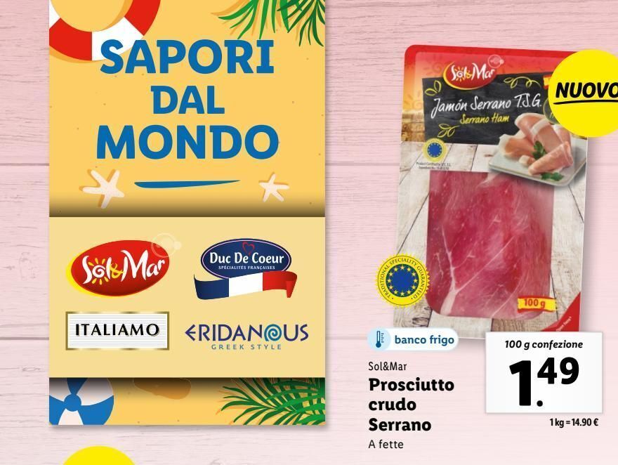 Prosciutto crudo serrano a fette offerta di Lidl