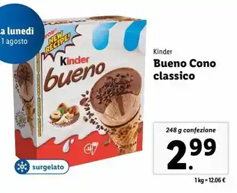 Lidl Bueno cono classico 248g kinder offerta