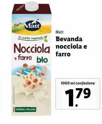 Lidl Bevanda nocciola e farro matt 1000ml offerta