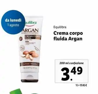 Lidl Crema corpo fluida argan 200ml equilibra offerta