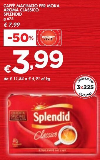Bennet Caffé macinato per moka aroma classico splendid offerta