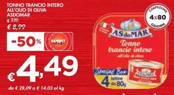 Bennet Tonno trancio intero all'olio di oliva asdomar offerta