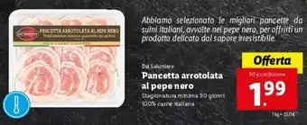 Lidl Dal Salumiere Pancetta arrotolata al pepe nero 90g offerta
