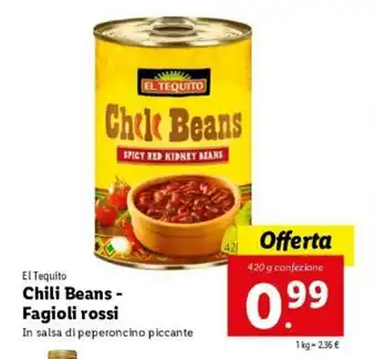 Lidl El Tequito Chili Beans - Fagioli rossi 420g offerta