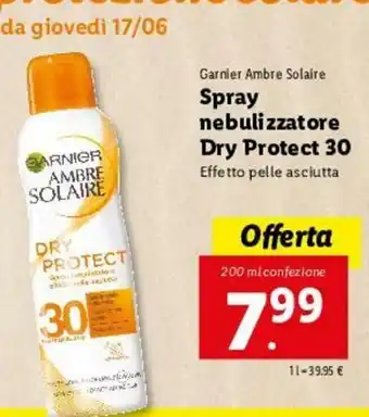 Lidl Garnier Ambre Solaire Spray nebulizzatore Dry Protect 30 offerta
