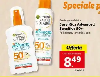 Lidl Garnier Ambre Solaire Spry Kids Advanced Sensitive 50+ offerta