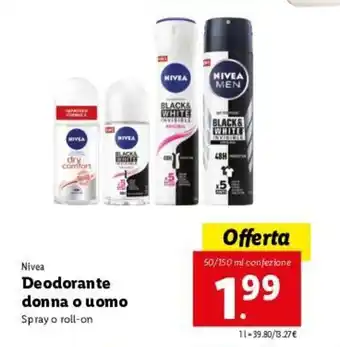 Lidl Nivea Deodoraante donna o uomo offerta