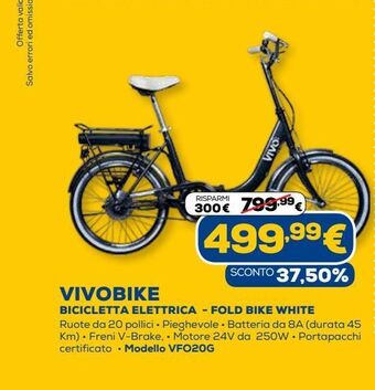 Euronics Vivobike bicicletta elettrica - fold bike white offerta
