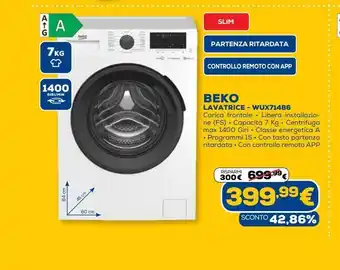 Euronics Beko lavatrice wux71486 offerta