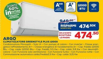 Euronics Argo climatizzatore greenstyle plus 12000 offerta