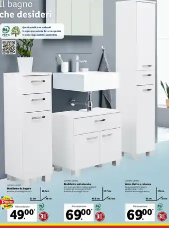 Lidl Arma dietto a colonna/Mobiletto sottolavabo/Mobiletto da bagno offerta