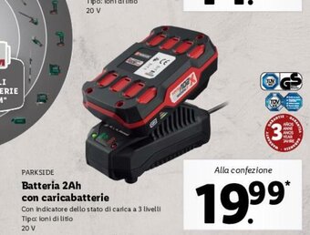 Lidl Parkside Batteria 2Ah con caricabatterie offerta