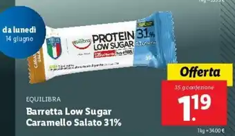Lidl Equilibra Barretta Low Sugar Carameloo Salato 31% offerta