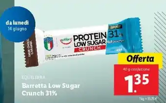Lidl Equilibra Barretta Low Sugar Crunch 31% offerta