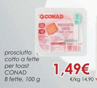 Conad Prosciutto cotto a fette per toast conad 8 fette, 100 g offerta