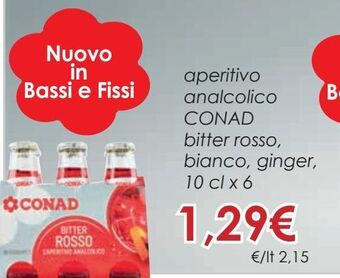 Conad Aperitivo analcolico conad bitter rosso, bianco, ginger, 10 cl x 6 offerta