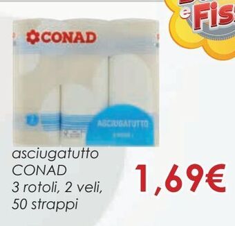 Conad Asciugatutto conad 3 rotoli, 2 veli, 50 strappi offerta