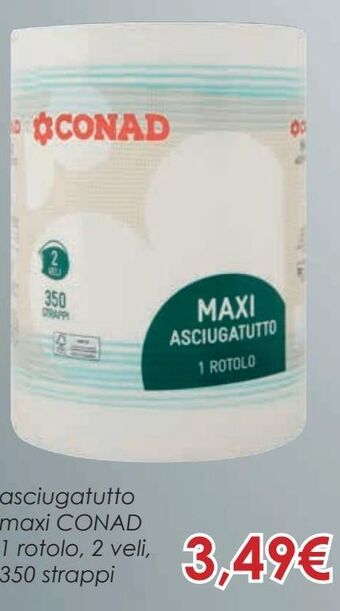 Conad Asciugatutto maxi conad 1 rotolo, 2 veli, 350 strappi offerta
