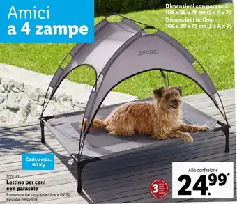 Lidl Lettino per cani con parasole zoofari offerta